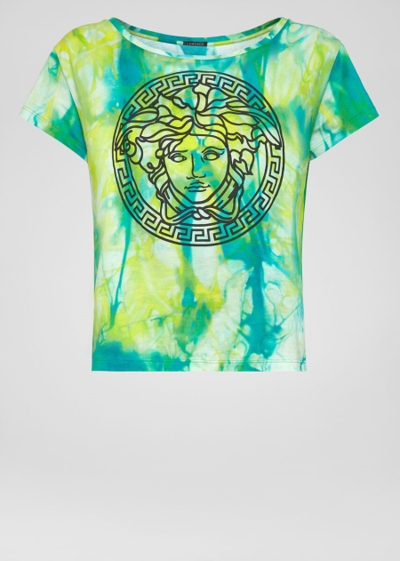 Versace Tie-Dye Print Medusa T-shirt Dam - 962814ARX